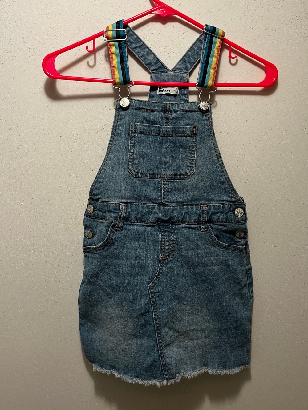 Epic Threads Denim Jumper with Rainbow Straps